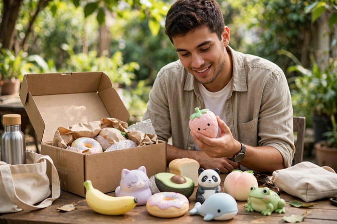 Squishy on table with price tags