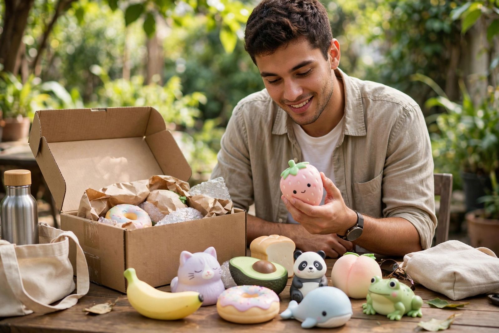 Squishy sur une table avec étiquettes de prix
