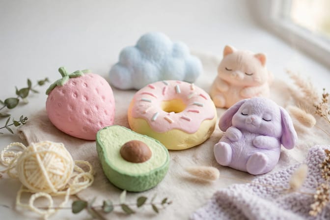 Colorful squishies being sold at a flea market