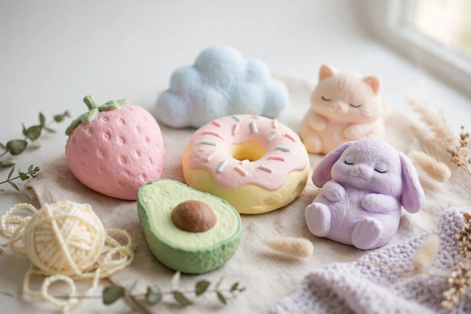 Squishies de couleurs différentes étant vendus dans un marché de foire