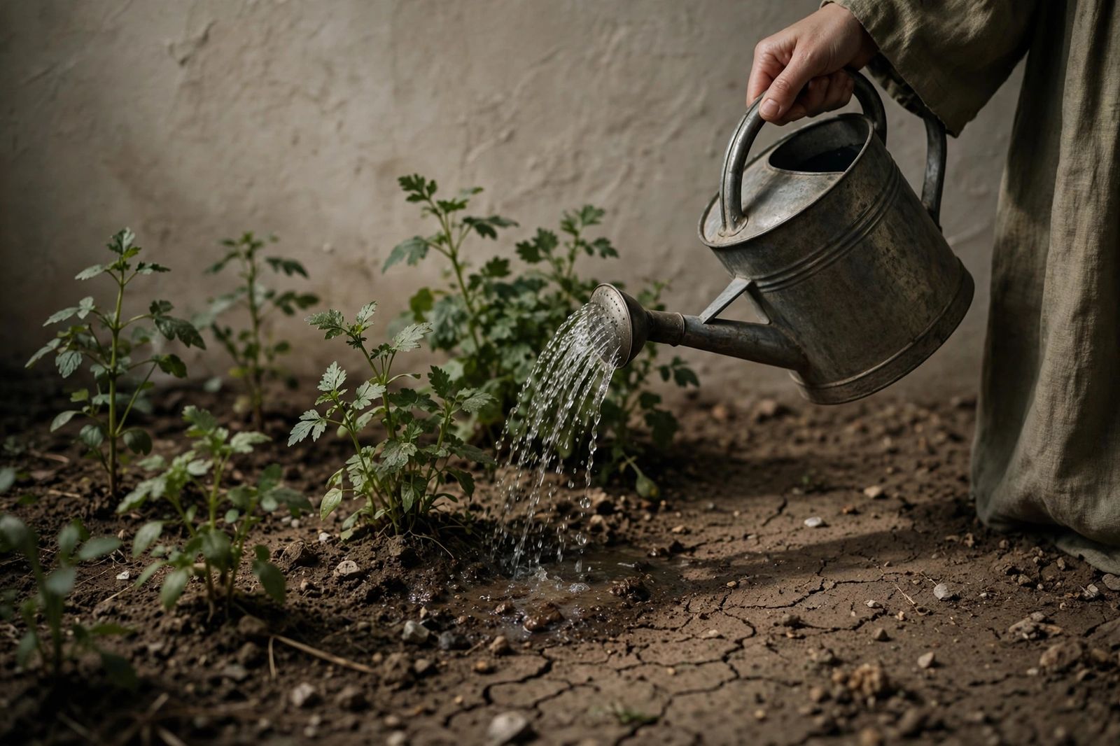 Plants with well-watered soil