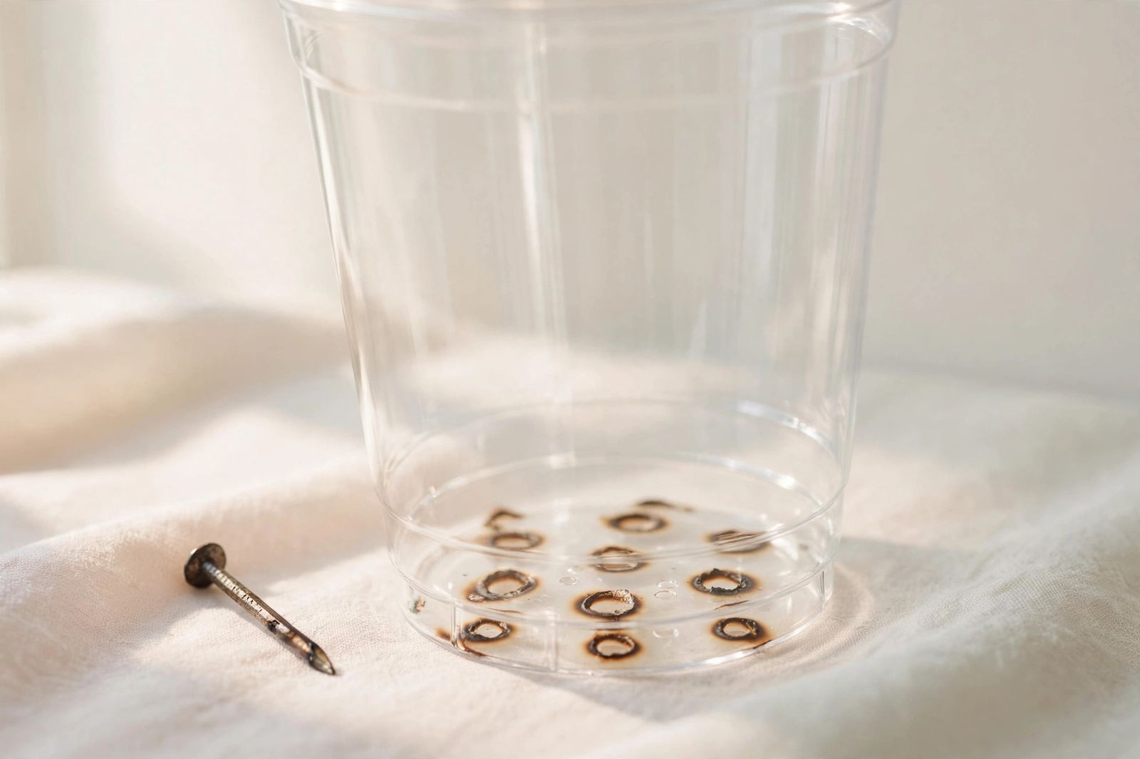 Plastic pot with holes in the base