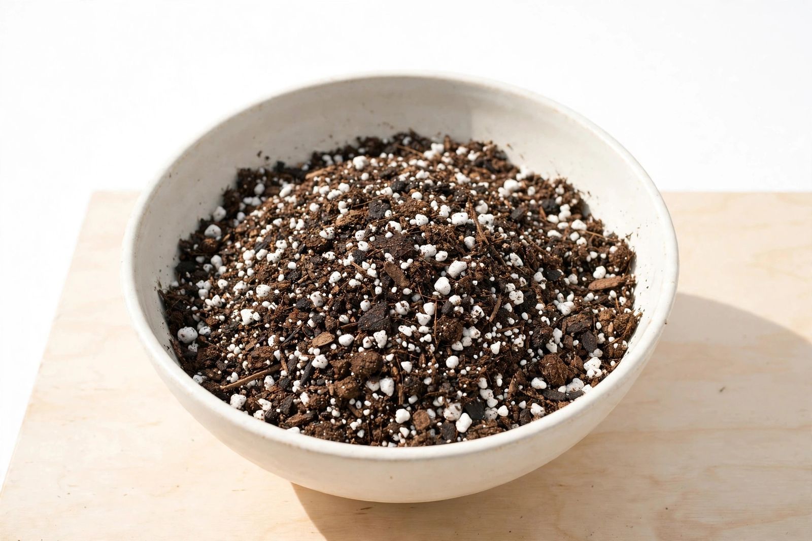 Substrato misturado com terra vegetal, composto orgânico e perlita