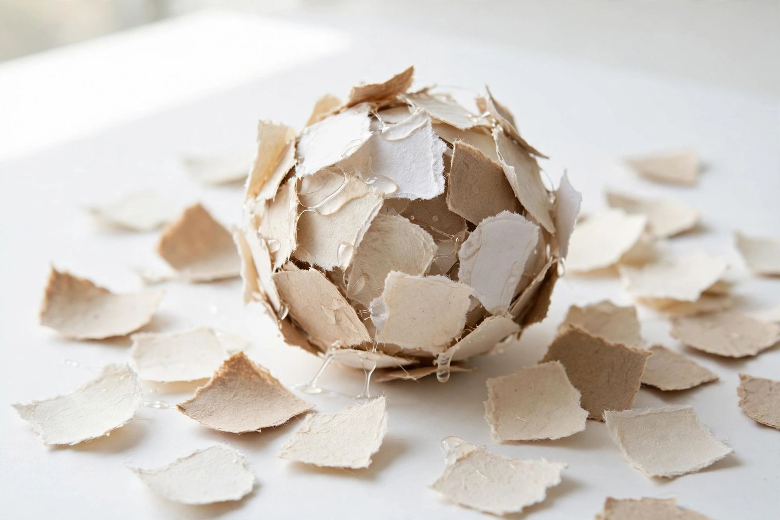 Morceaux de papier collés ensemble pour former une boule