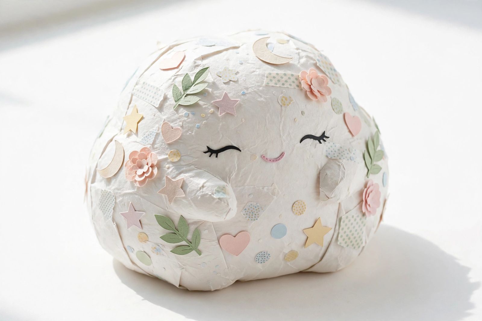 Squishy en papier décoré avec des autocollants et des découpages de papier