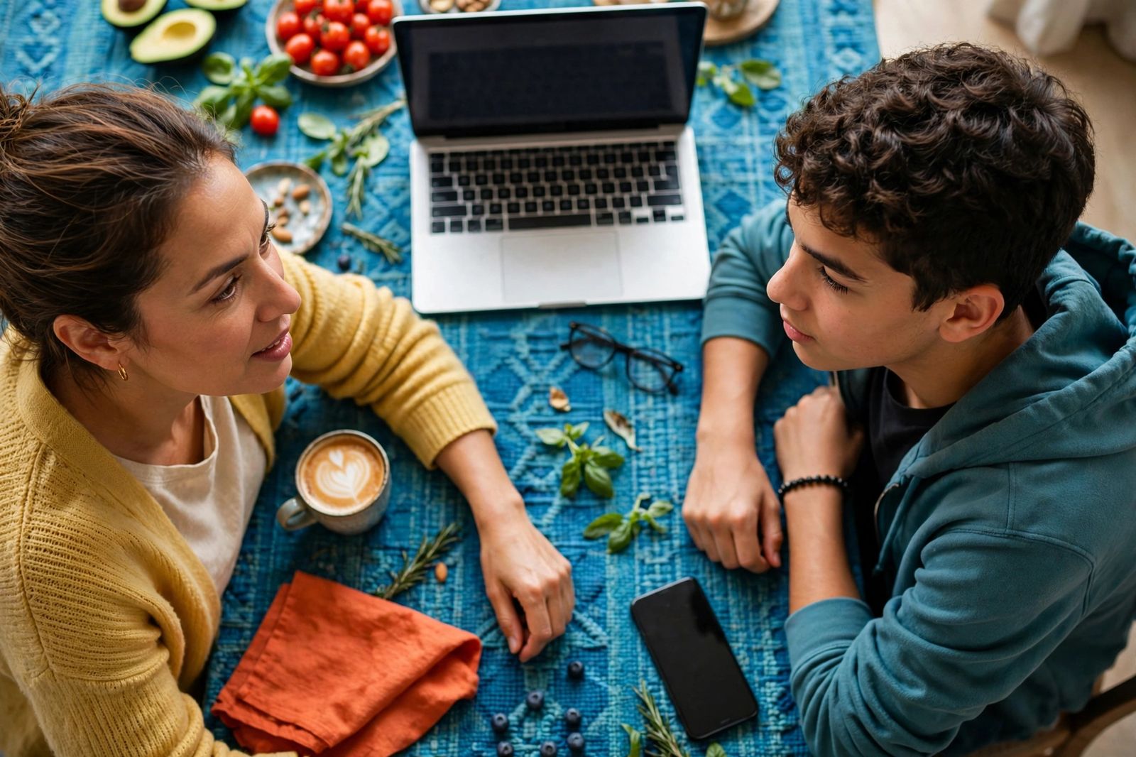 Mère conversant avec son enfant sur le téléphone portable
