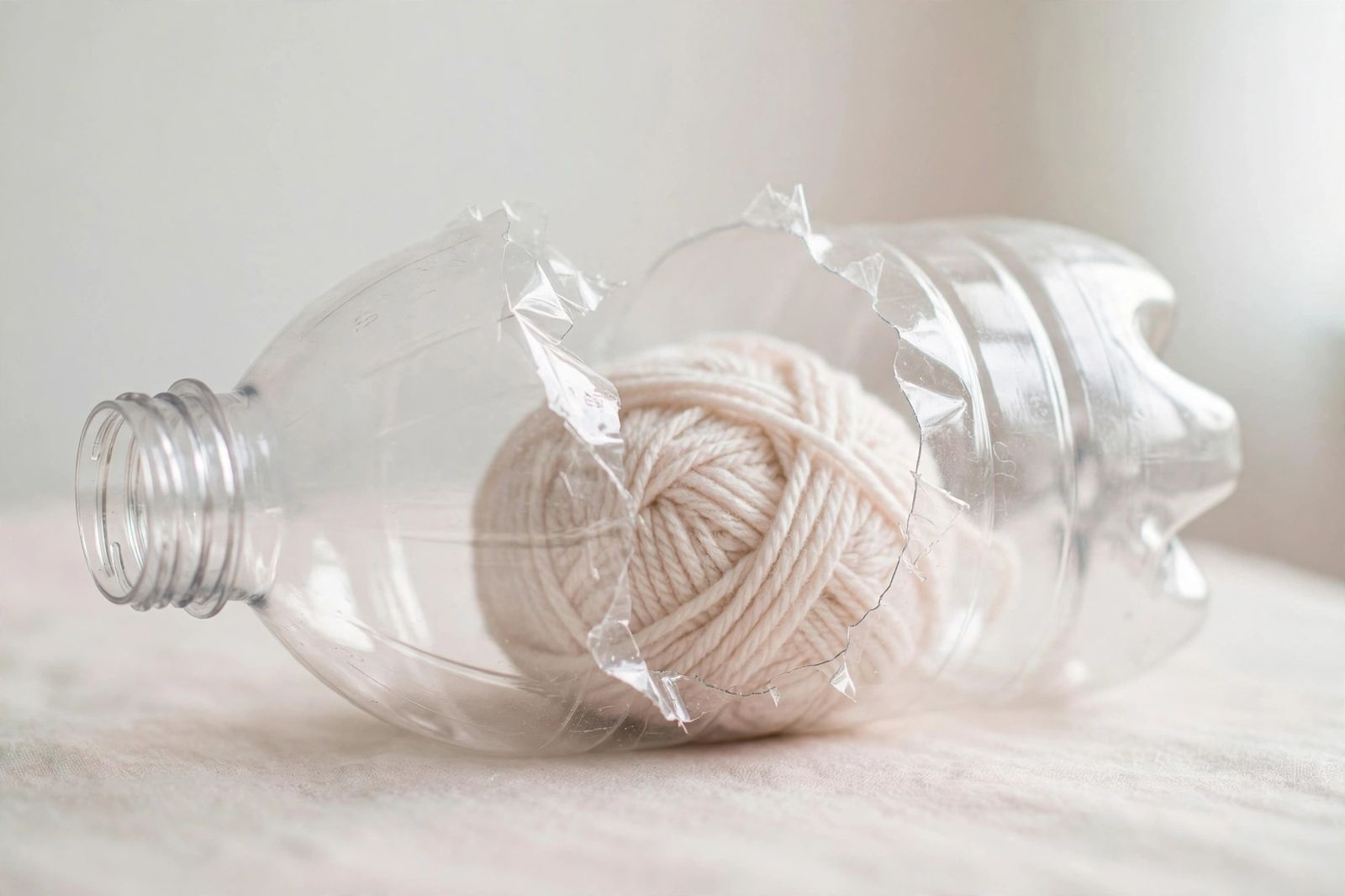 Cut PET bottle and homemade yarn holder