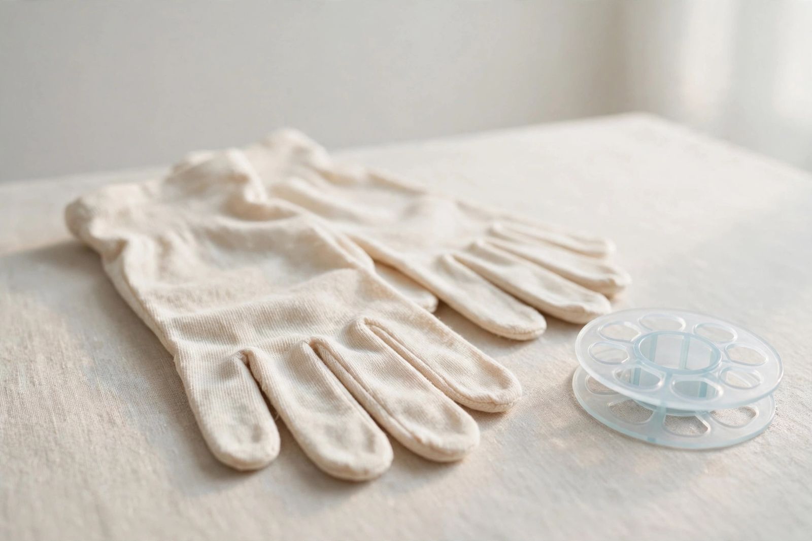 Cotton yarn gloves with a yarn holder