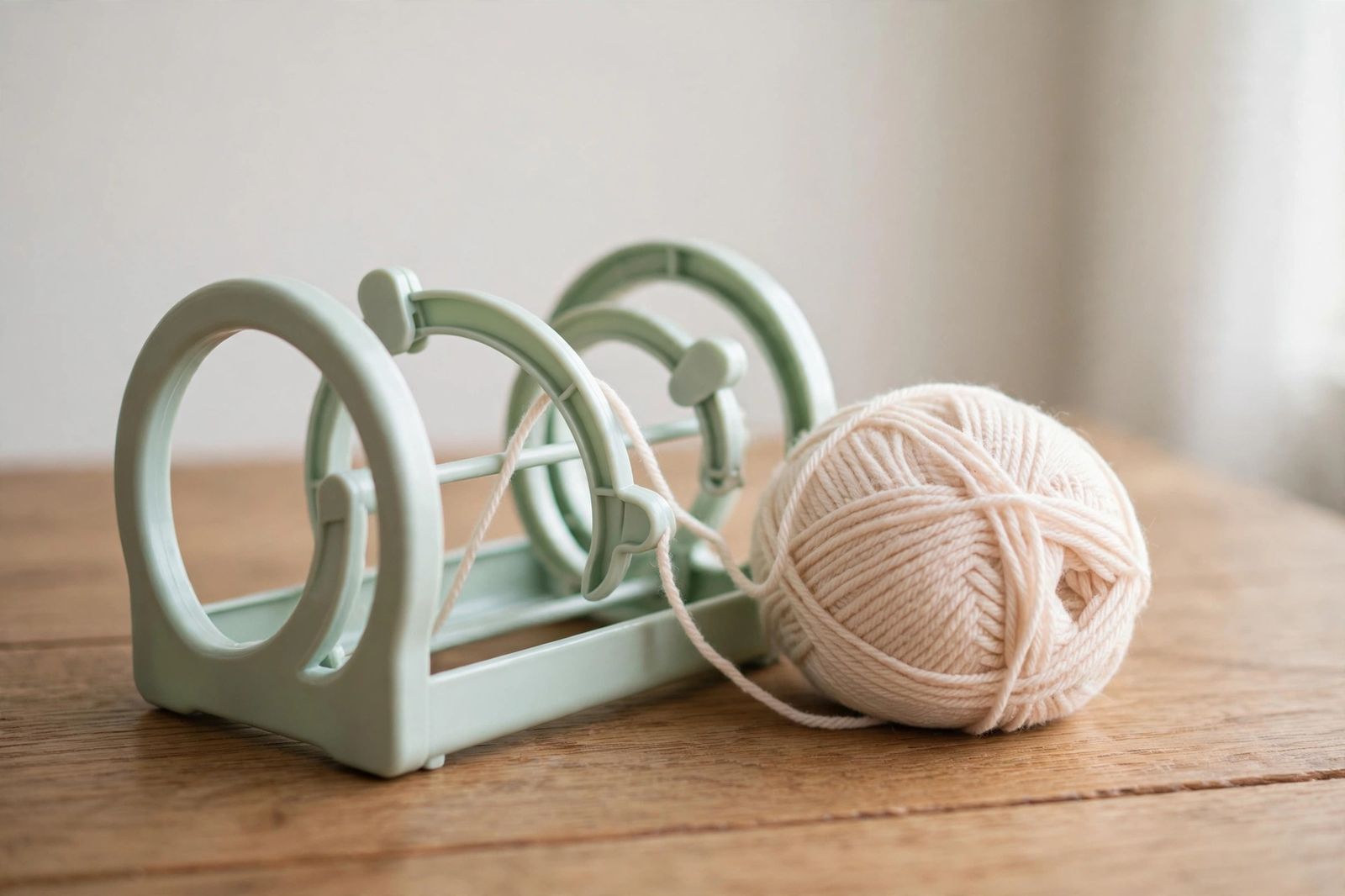 Plastic yarn holder with a ball of yarn