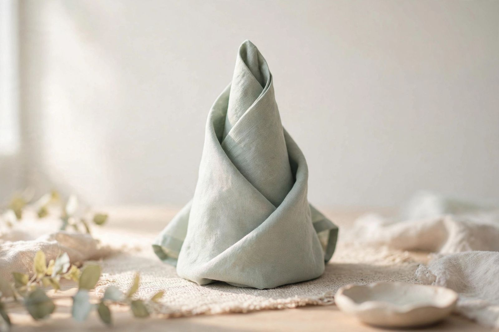 folded cloth napkin in a cone shape