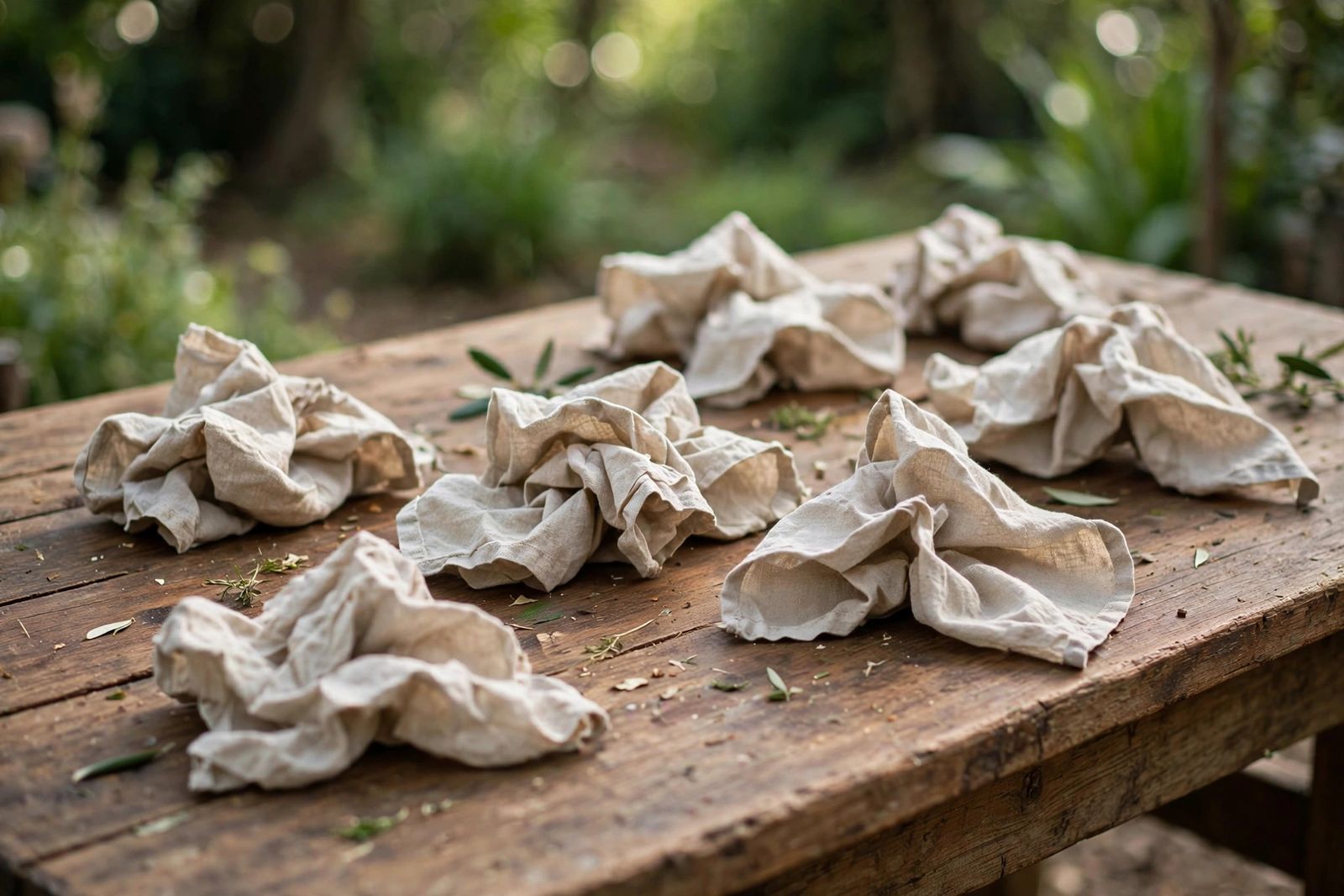 crumpled napkins on the table