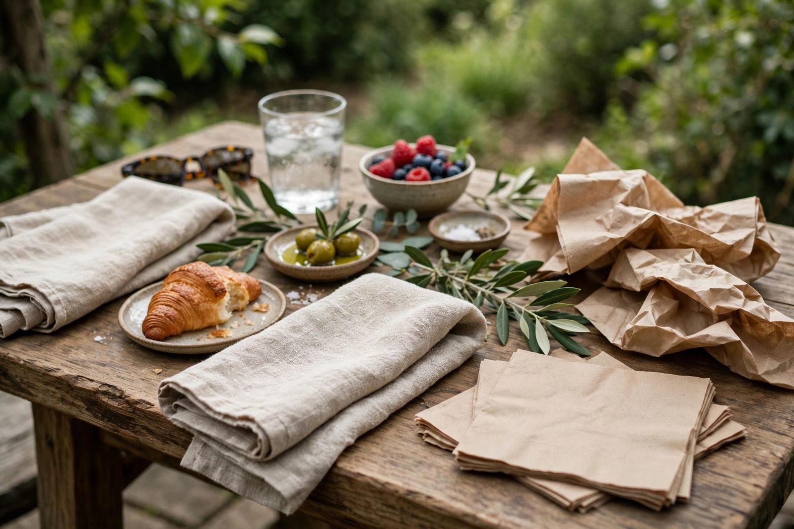 cloth and paper napkins on a table