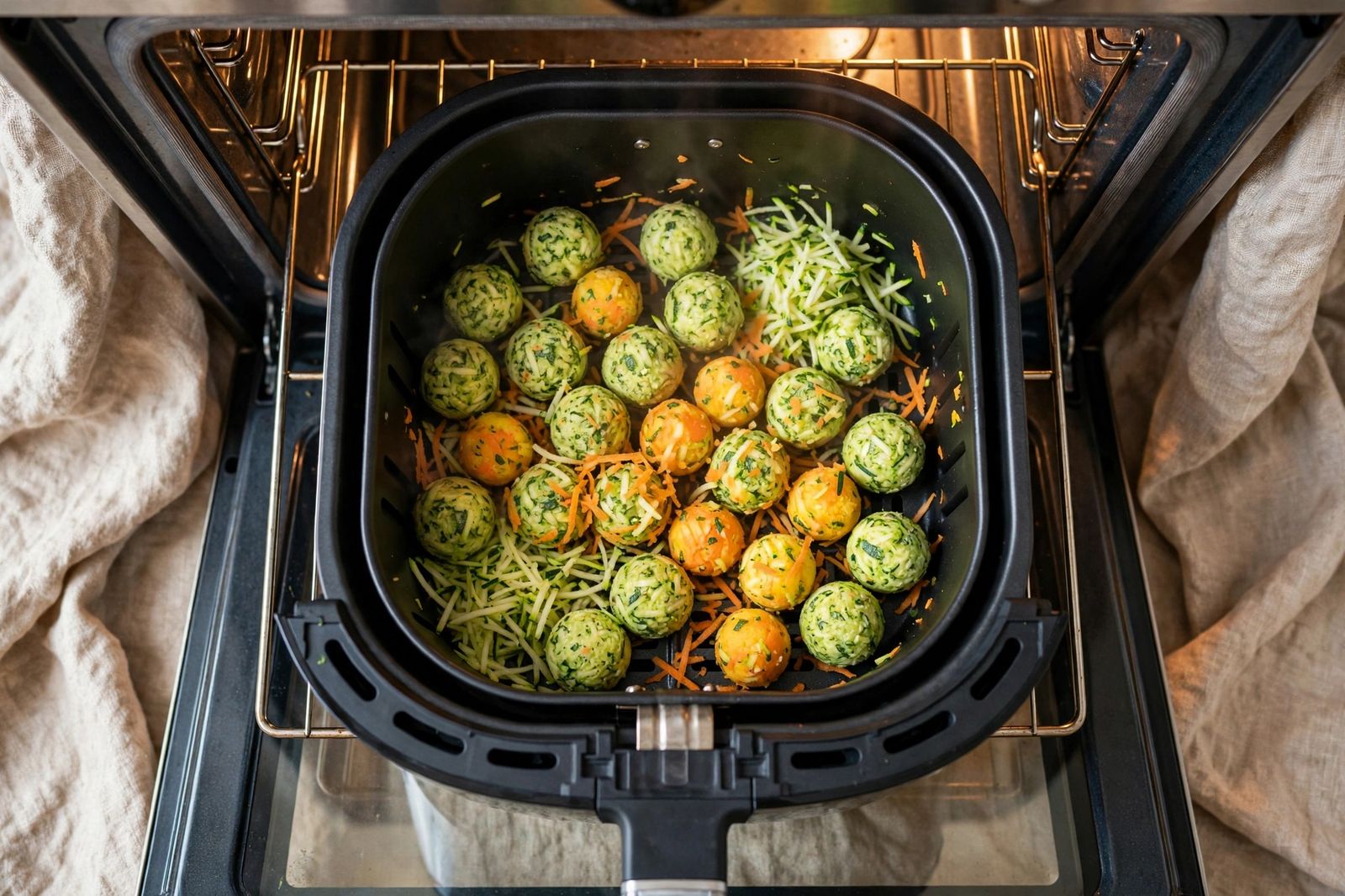 Bolinette di verdure grattugiato con uovo e farina, arrostite con AirFryer