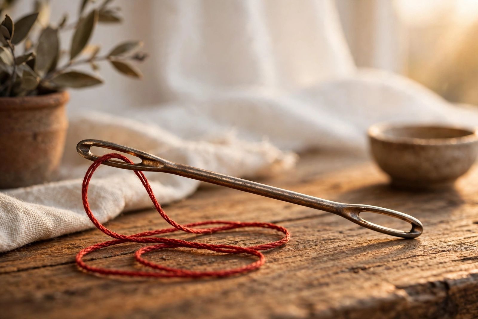 Faden durch den Stich ziehen, um den nächsten Stich zu erstellen